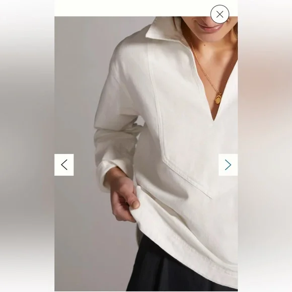 NWOT Anthropologie Pilcro White Linen Oxford Blouse- L - Picture 3 of 14